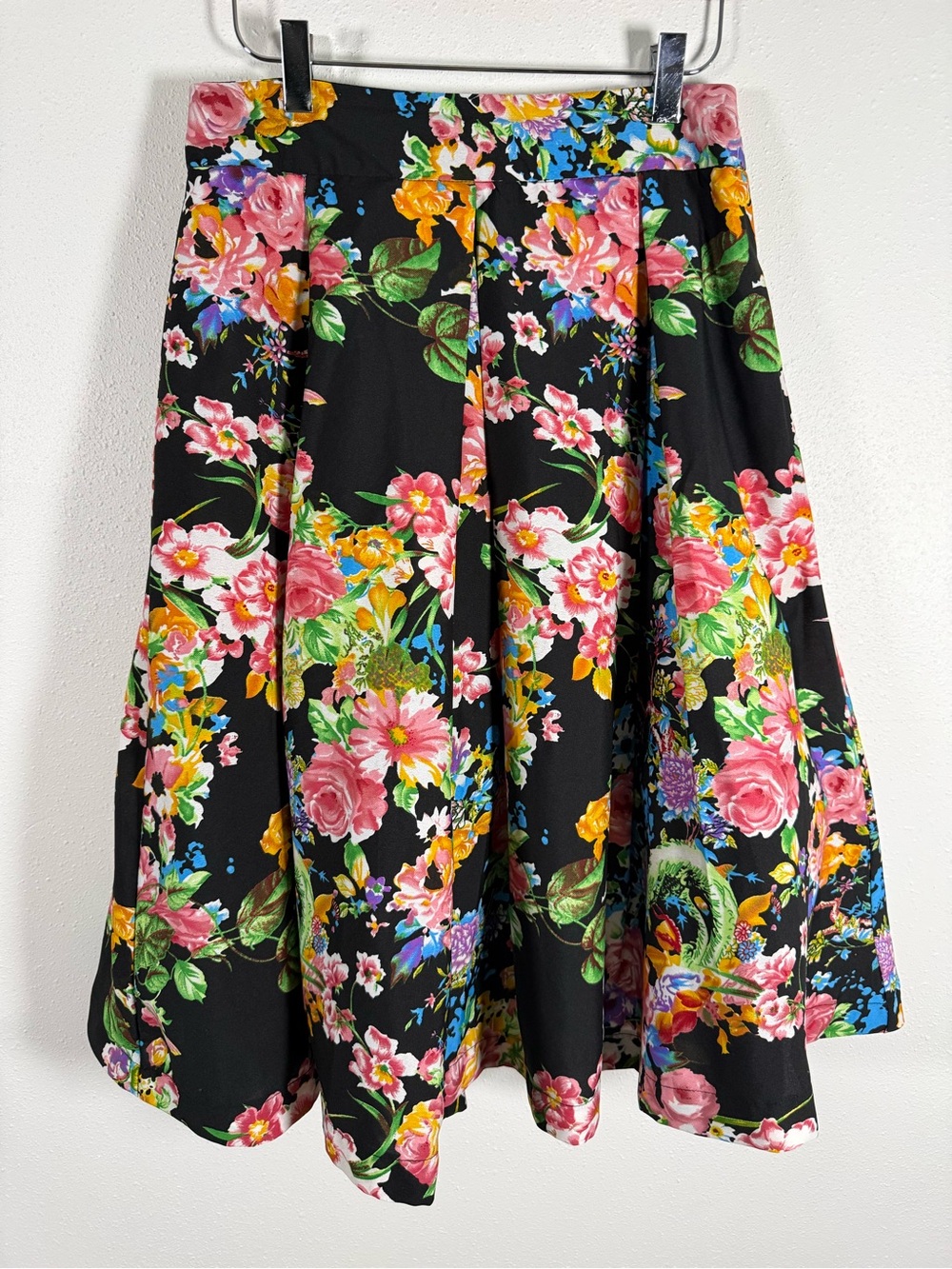 Flint & Moss Black Floral Pleated Full Midi Skirt Multicolor Small